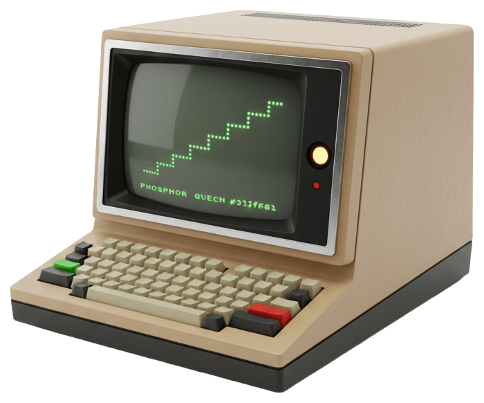 A vintage phosphor-green stock quote terminal